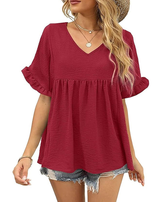 Bluse Afslappet Rynke Loose Fit