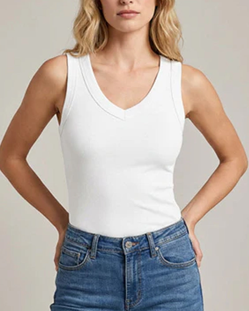 Tanktop V-Udskæring Ribbet Ensfarvet