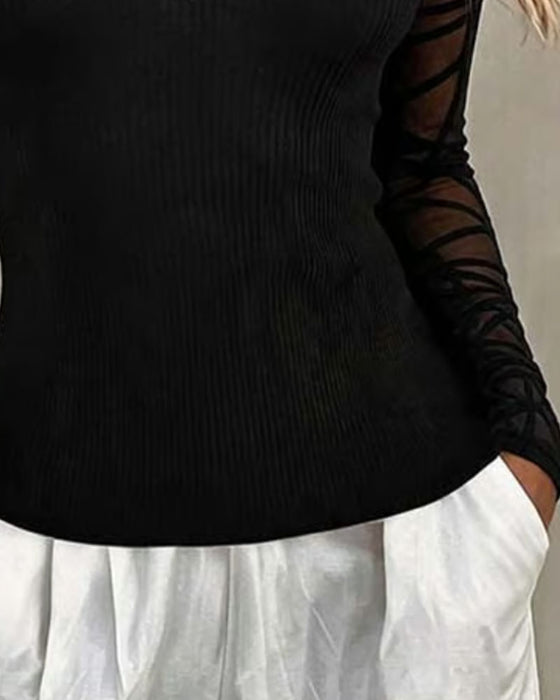 Top Turtleneck Patchwork Trendy