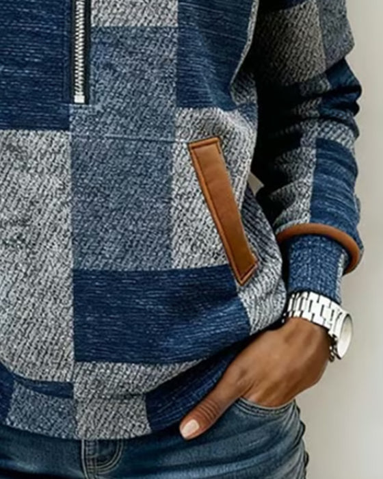 Stilfuld Hættetrøje Med Halv Lynlås Og Farveblokke