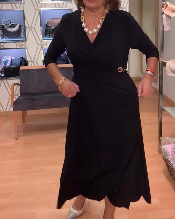 V-hals Tætsiddende Talje Slids Kjole