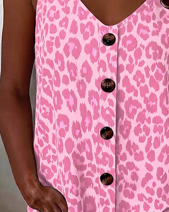 Tank Top Leopard Spagettibånd Knap Metalspænde