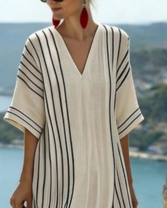 Kjole Off White Sort Stribe V Hals