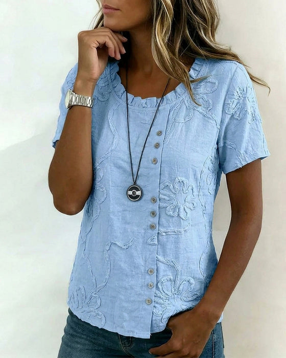 Bluse Tekstureret Blomstret Sideknap