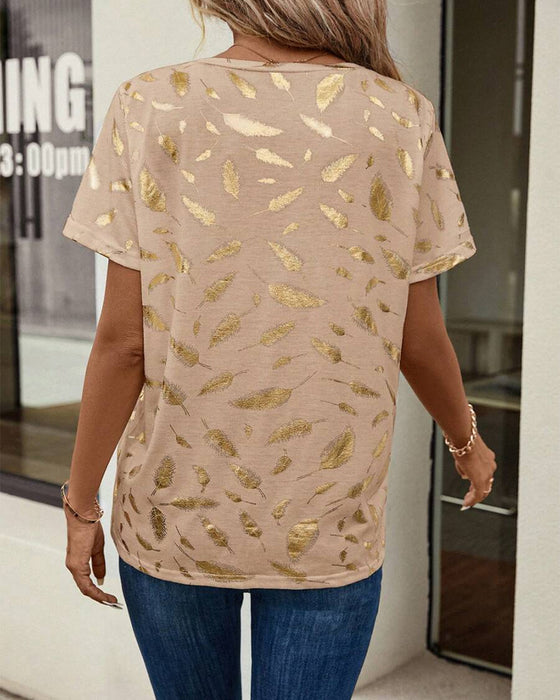 T-Shirt V-Hals Bladtryk Casual