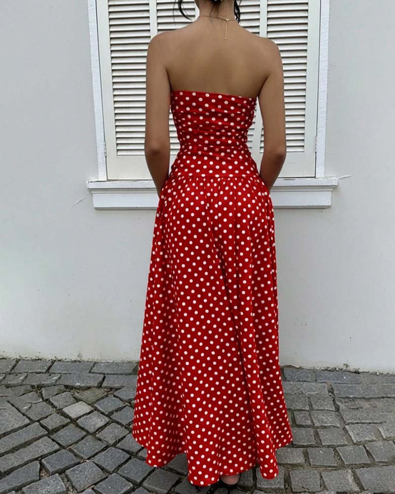 Kjole Prikket Bandeau A-Formet Lang