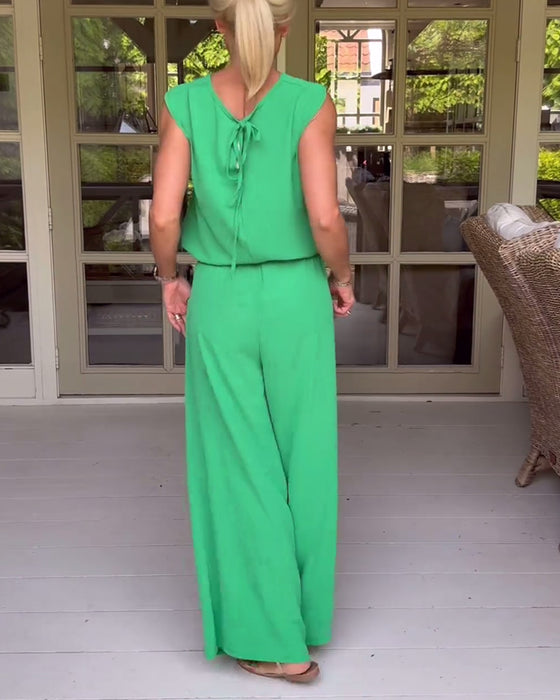 To-delt sæt | Grønne bukser med brede ben og grøn tank top