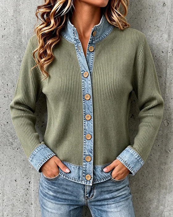 Frakke Afslappet Denim Panel Strikket