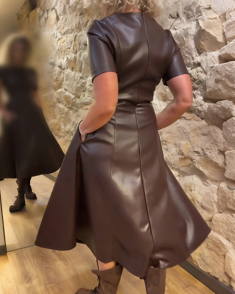 Kjole Pu Læder Taljet Kortærmed