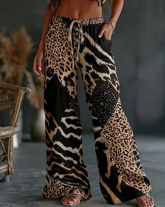 Bukser Leopard Tryk Patchwork Bredt Ben Casual