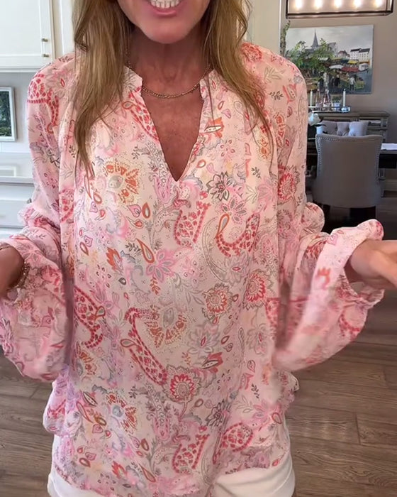 Bluse Med Ballonærmer Og Blomstermønster
