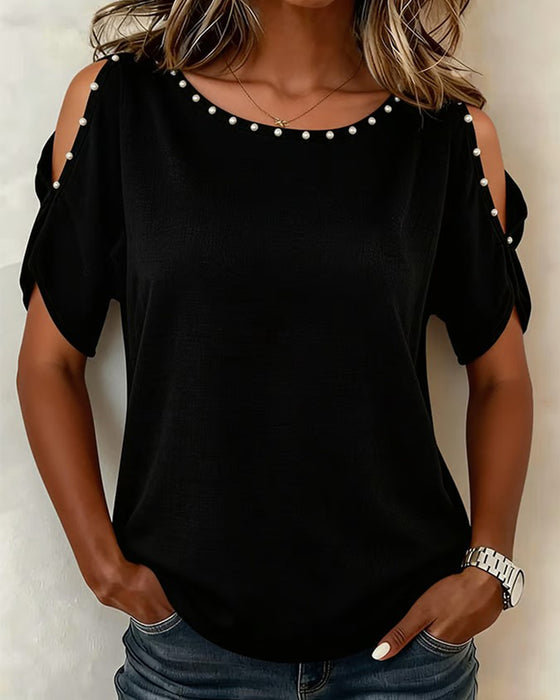 Bluse Off-Shoulder Kort Ærme Rund Hals