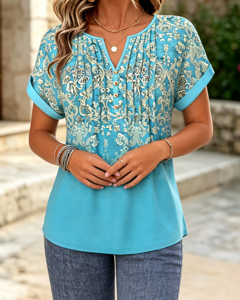 Bluse Gradient Blomstret Kort Ærme