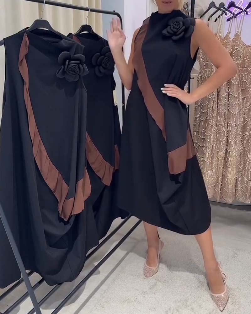 Kjole 3D Kronblad Flæse Farvekontrast Ærmeløs