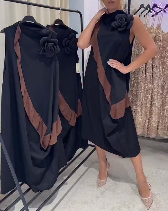 Kjole 3D Kronblad Flæse Farvekontrast Ærmeløs