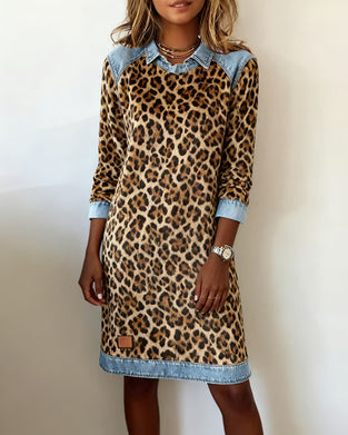 Kjole Revers Leopardprint Shift