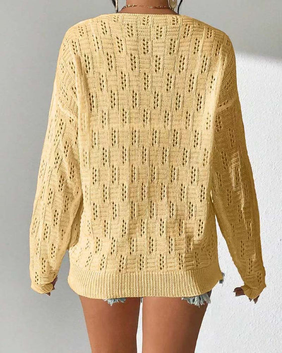 Pullover Hulmønster Droppet Skulder