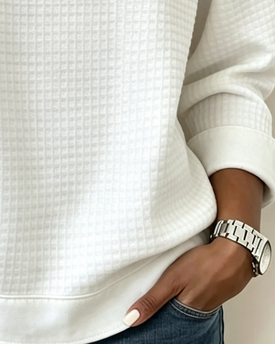 Sweatshirt Vaffelstrik Henley Halvknap