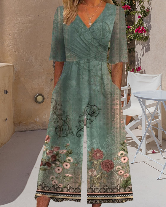 Vintage jumpsuit med blomstermotiv