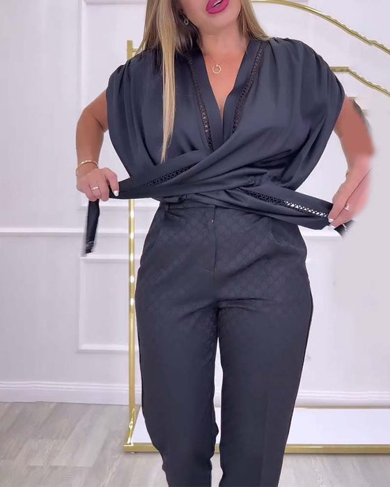 Bluse Lanterneærmer Én Skulder Ensfarvet