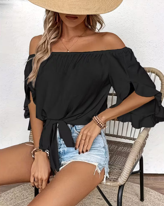 Bluse Off-Shoulder Sløjfe Klokkeærme