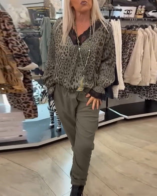 Ensfarvede fritidsbukser med snoretræk