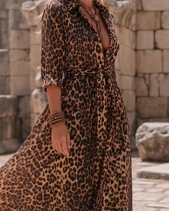 Kjole Leopard Tryk A-Kant Stropper Lang