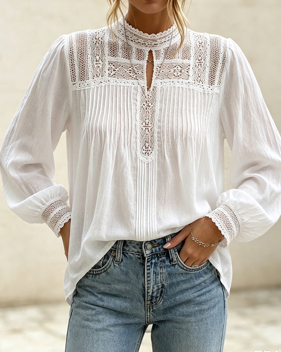 Bluse Lanterne Ærme Ensfarvet Casual