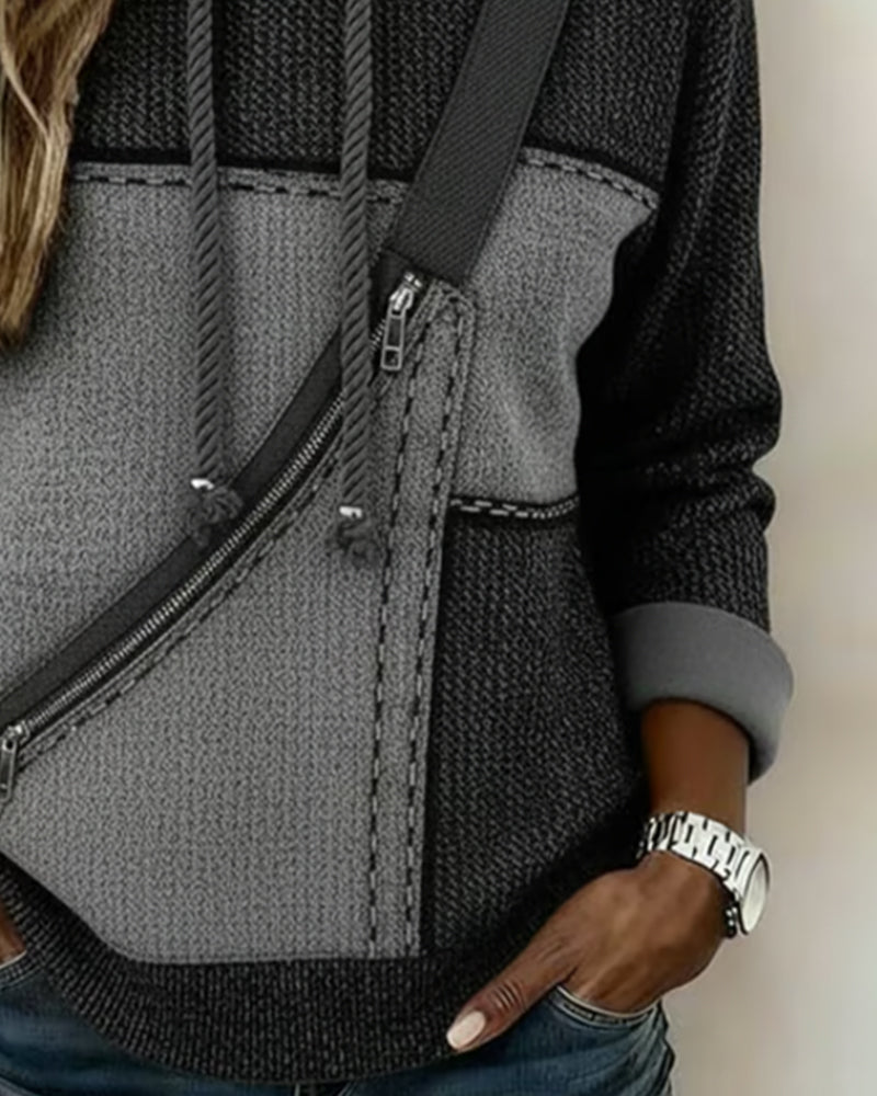 Stilfuld Hættetrøje Med Farveblokke