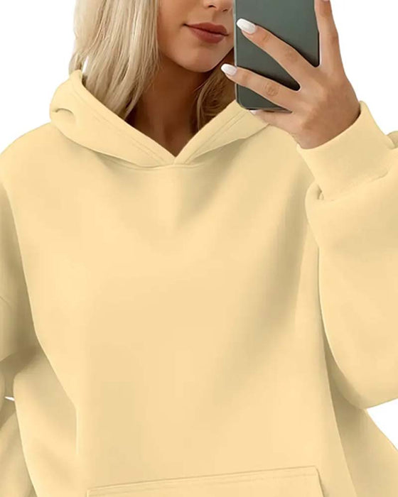 Hoodie Ensfarvet Lang Ærme Casual