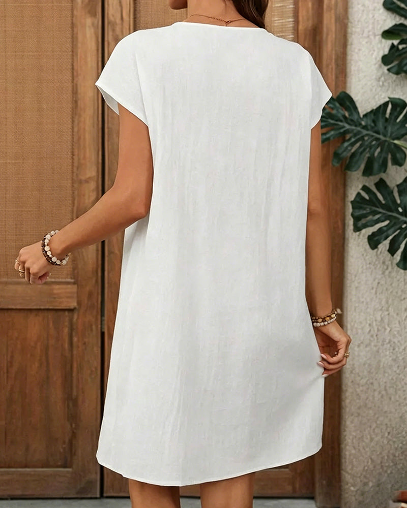 Kjole Lille V-Udskæring Plisseret