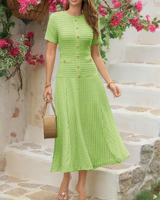 Kjole Rund Hals Slim Fit Knap Patchwork