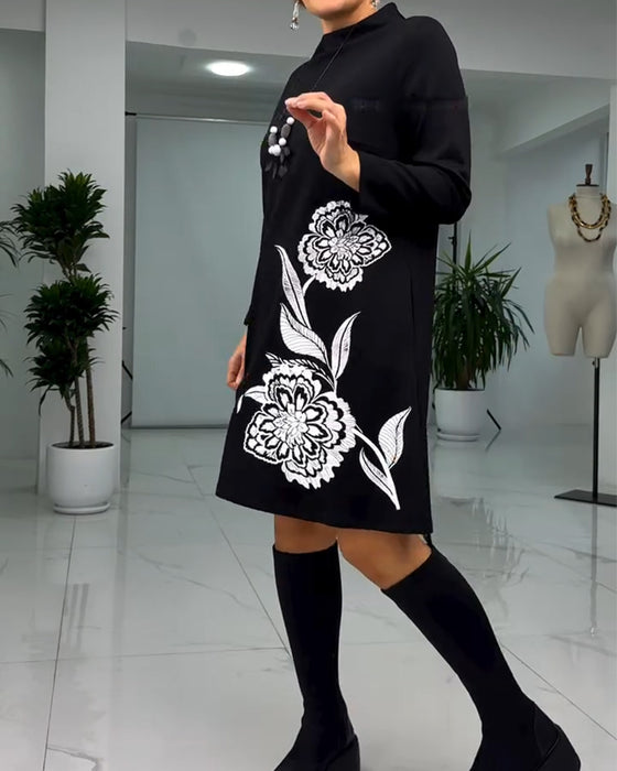 Kjole Pullover Langærmet Blomsterprint