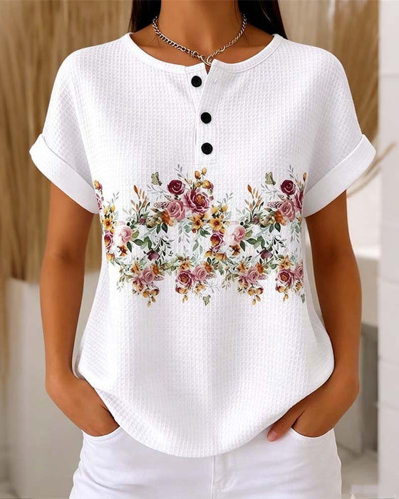 T-Shirt Rund Hals Knap Vaffel