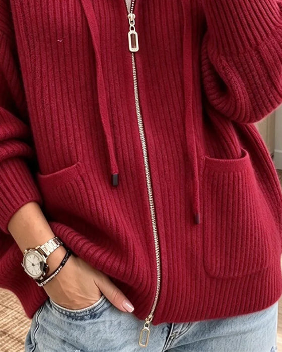 Cardigan Snøre Lynlås Lomme Sweater