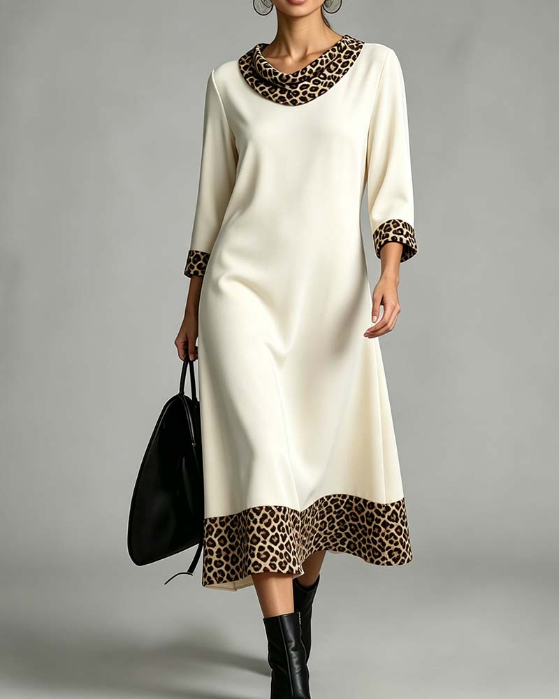 Kjole Slouchy Mock Hals Leopard Albuelang Ærme