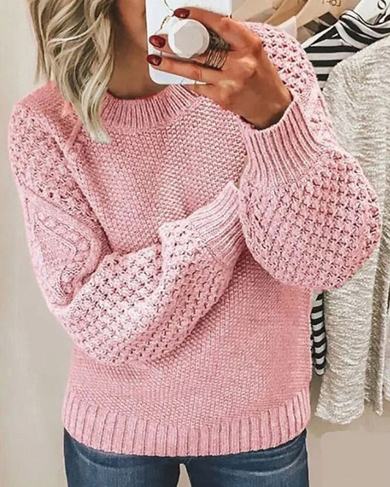 Pullover Alsidig Solid Farve Strikket