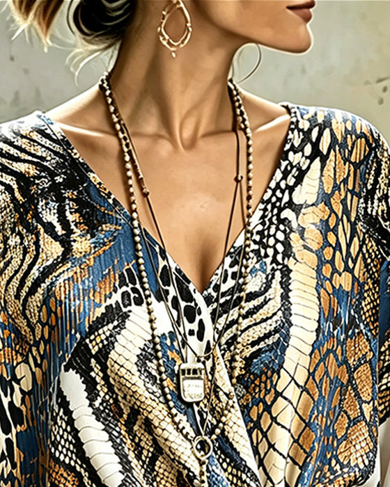 Top Dyremønster Patchwork V-Hals Bandage