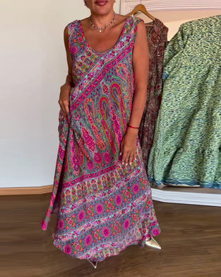 Kjole Ærmeløs Løs Kaschmir Tryk