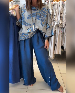 Bukser Elastisk Talje Knapdekoration Vid Ben Lange