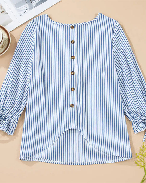 Bluse Stribet Rundhalset Bobble Ærme