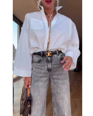 Skjorte Revers Ensfarvet Casual