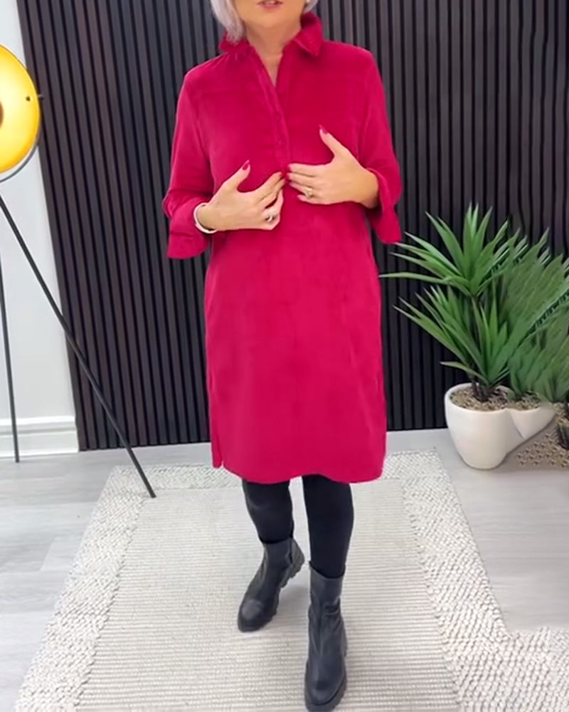 Ensfarvet Langærmet Kjole Med Krave