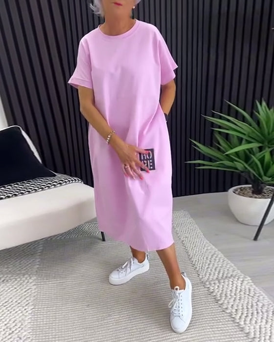 Kjole Korte Ærmer Casual Lige Lomme