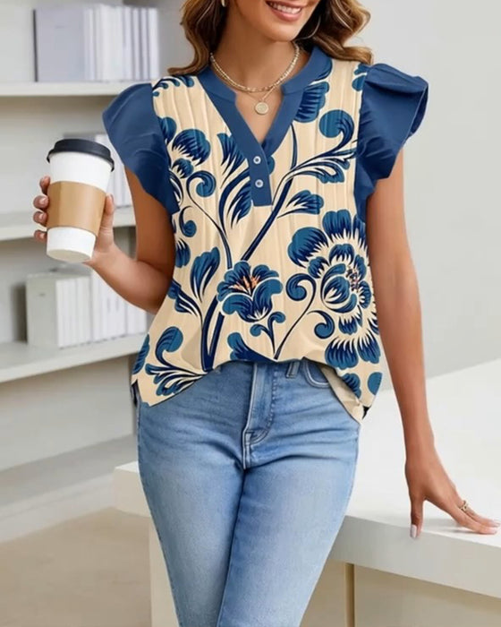 Bluse Blomstertryk Lille Flagermuseærme