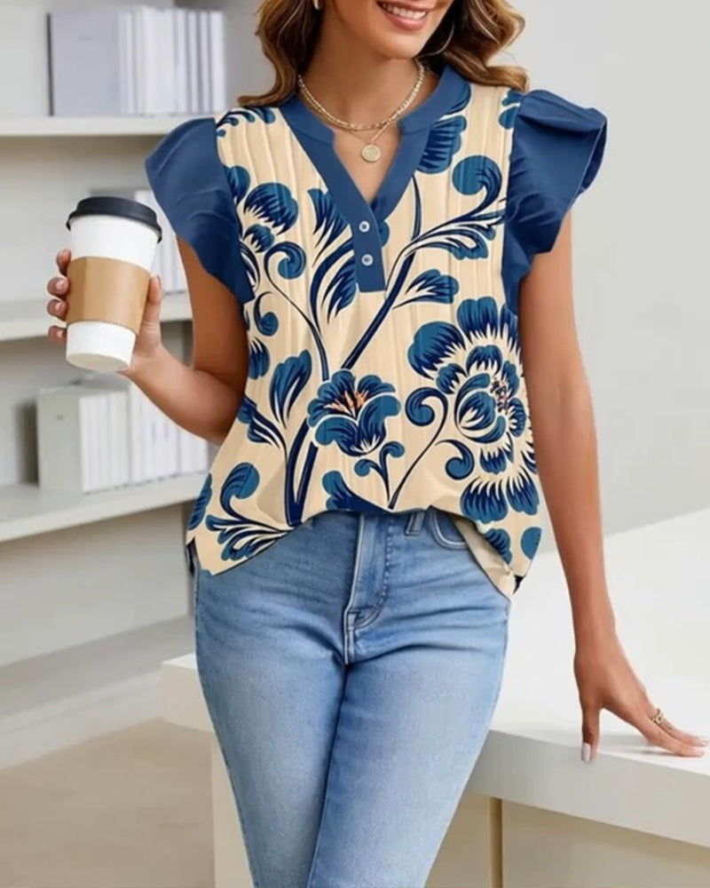 Bluse Blomstertryk Lille Flagermuseærme