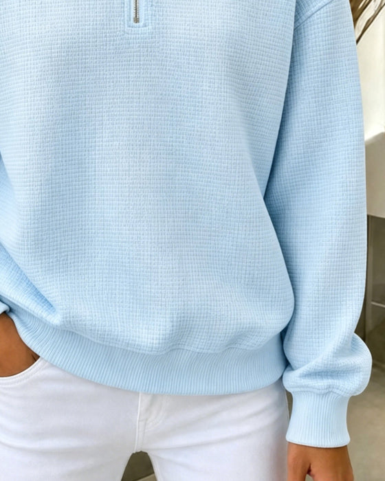 Sweatshirt Halv Lynlås Vaffel Lang Ærme