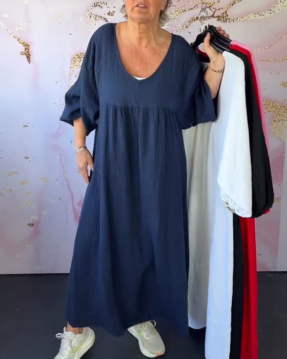 Kjole Skovstil V-Udskæring Plisseret Ensfarvet