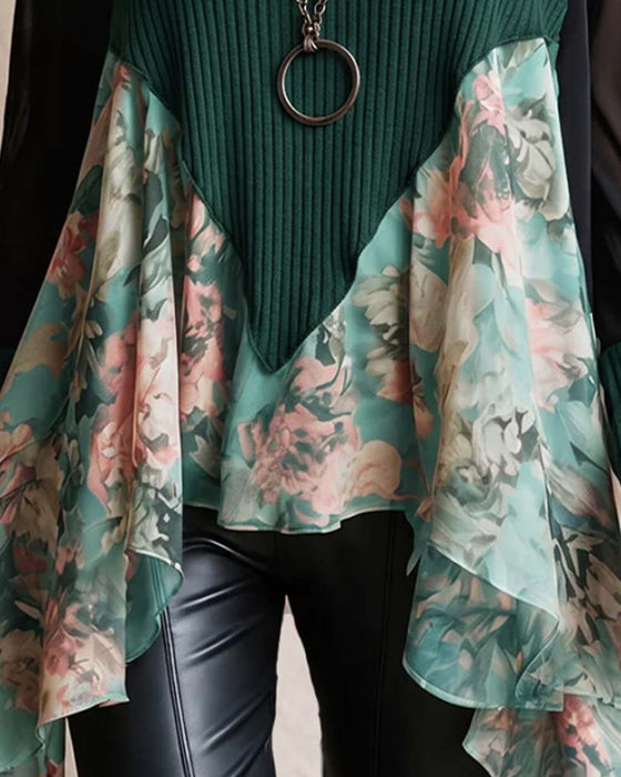 Bluse Patchwork Blomstret Uregelmæssig