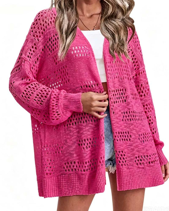 Cardigan Ensfarvet Udhulet Casual